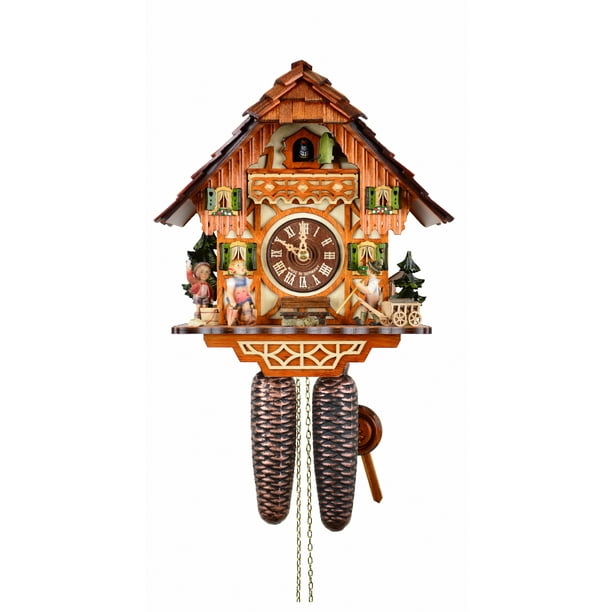Cuckoo Clock Black Forest house with moving wanderer
