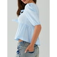 thumbnail image 6 of Mevireiy Tie Front Tops for Women, 3/4 Length Puff Sleeve Y2K Peplum Babydoll Going Out Blouse Tops, Blue, S, 6 of 7
