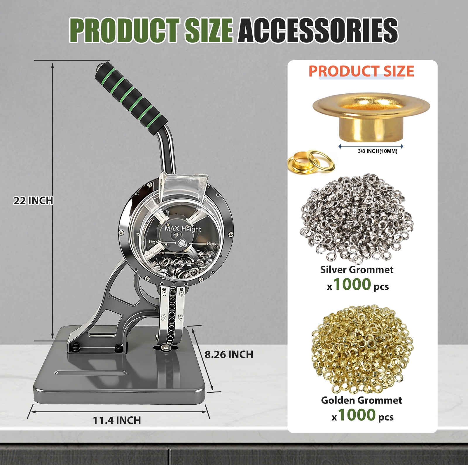 iMeshbean Semi-Automatic Grommet Machine Hand Press Eyelet Grommet Tool Kit w/ 2000pcs 3/8" Grommets