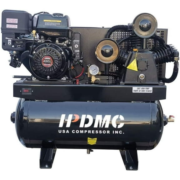 HPDMC 13HP Gas Powered Air Compressor - 24CFM 180PSI 3-Cylinder Piston Pump - 30 Gal ASME Tank - Electric Start Gas Air Compressor for Truck Repair, Construction & Workshop - Heavy Duty Portable