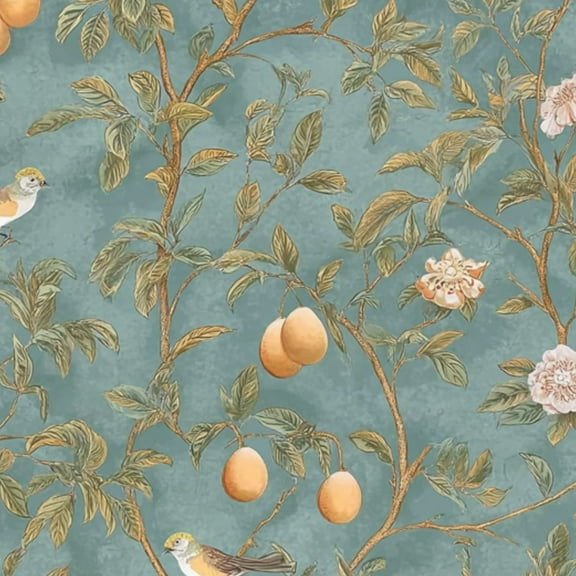 Peel and Stick Wallpaper Botanical Birds Lemons Flowers Blue Wall Mural 17.7in x 9.8ft Self Adhesive Removable Wall Paper Renter Friendly Wallpaper for Nursery Kitchen Bedroom Cabinets