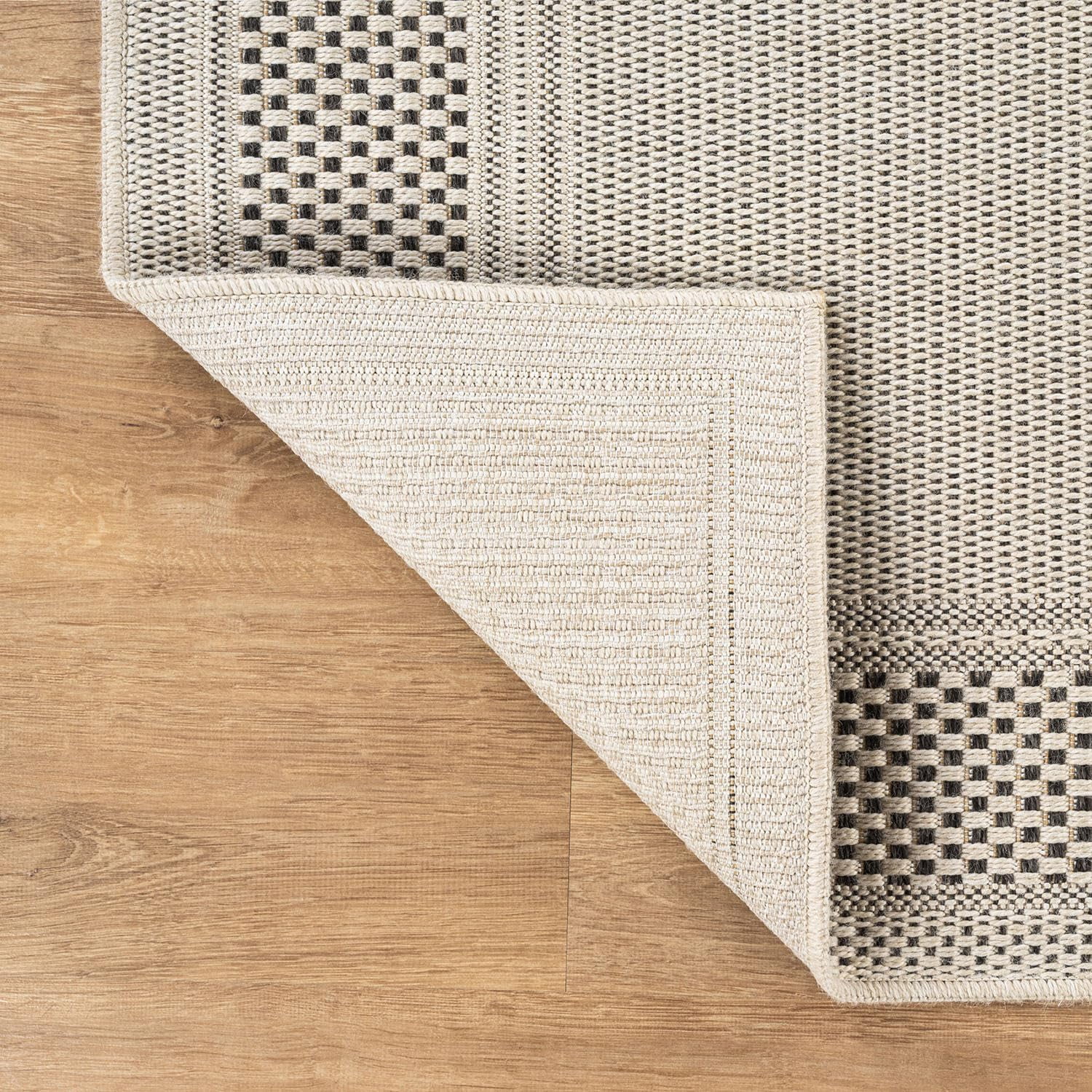 CAMILSON Bordered Non Shedding Easy-Cleaning Indoor Outdoor Easy Jute Rug Bone 5x7