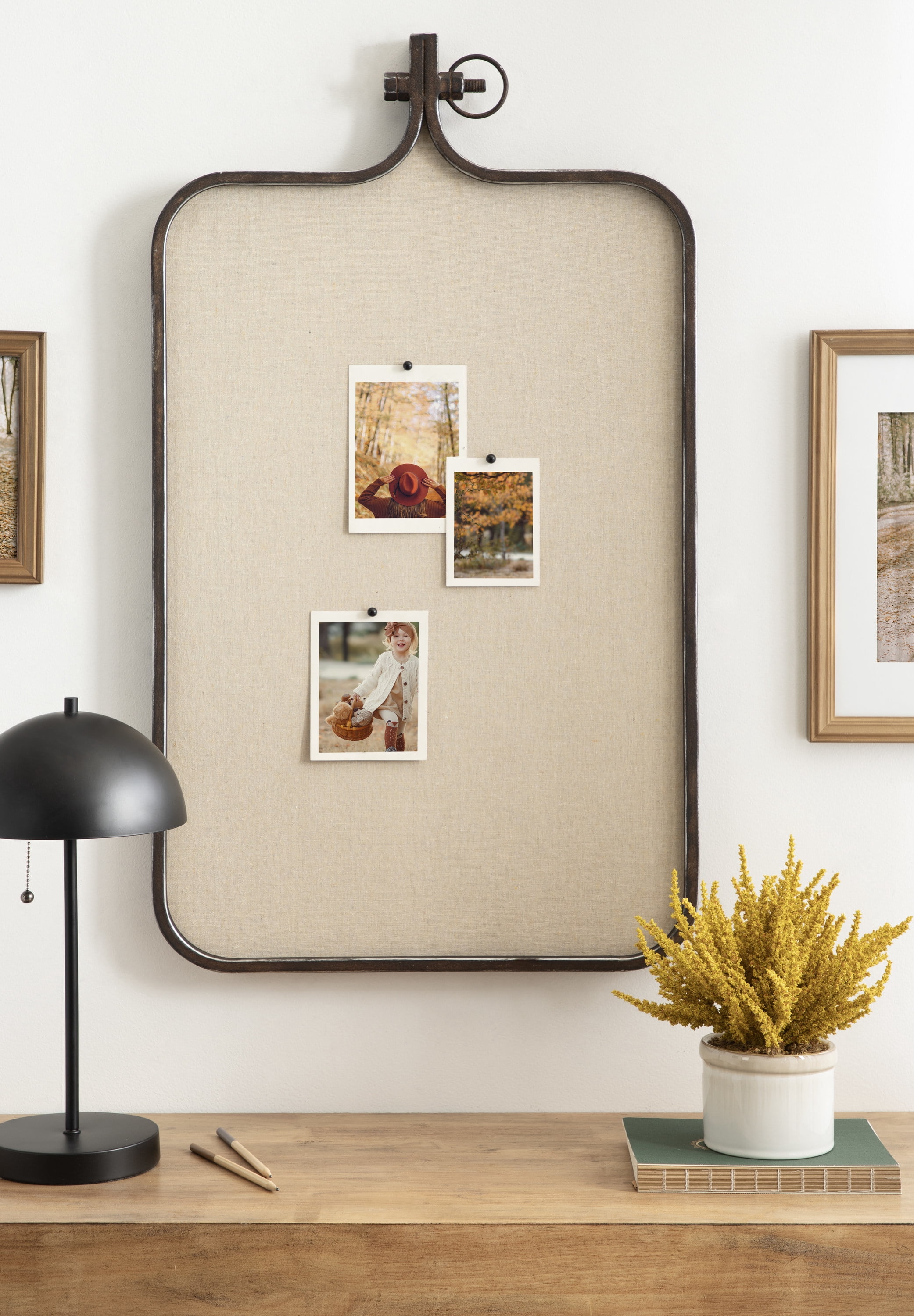Kate and Laurel Yitro Modern Farmhouse Metal Rectangle Decorative Pinboard, 20 x 35, Rustic Bronze, Industrial Rectangular Bulletin Board with Unique Ornamental Crown