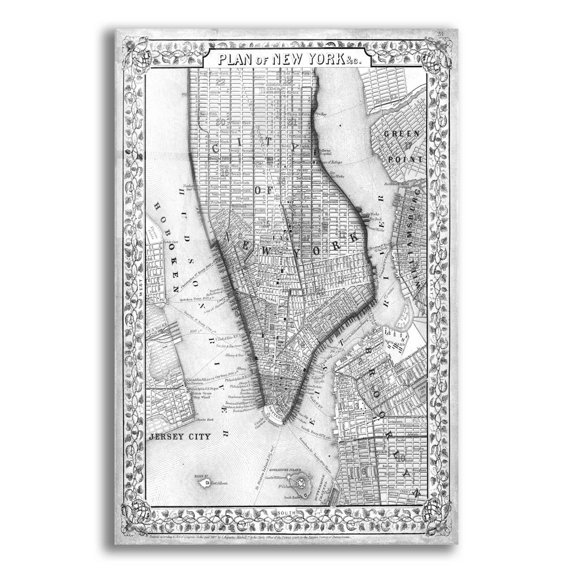 Epic Art 'Plan of New York' by Mitchell, Acrylic Glass Wall Art, 24"x36"