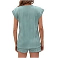 thumbnail image 3 of Viluyesy Round Neck T-Shirt and Shorts Set for Womens Solid Color Tops Elastic Waist Short Pants New Shirt and Shorts Sets Two PC Light Blue Size L, 3 of 3