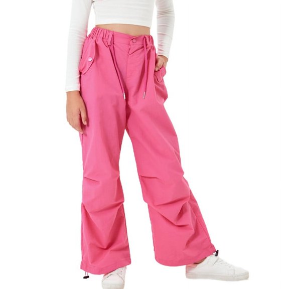 Rolanko Parachute Pants for Girls Y2K Cargo Trousers with Pockets Harajuku Jogger Pants