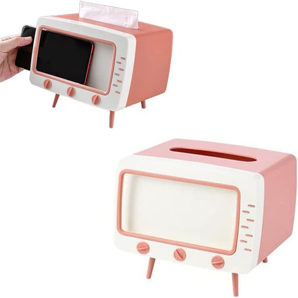 Soporte para teléfono 2 en 1 con forma de TV para el hogar, caja de pañuelos, soporte para servilletas de escritorio, soporte de visualización para teléfono móvil, decoración para sala de estar