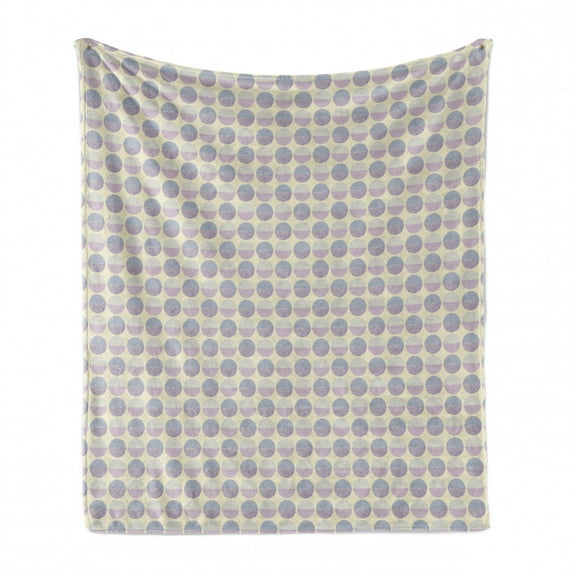 Pastel Soft Flannel Fleece Throw Blanket, Contemporary Dotwork Abstract Circles Along Stripes Bohemian Effect, Cozy Plush for Indoor and Outdoor Use, 70" x 90", Lilac and Lavender Blue, by Ambesonne