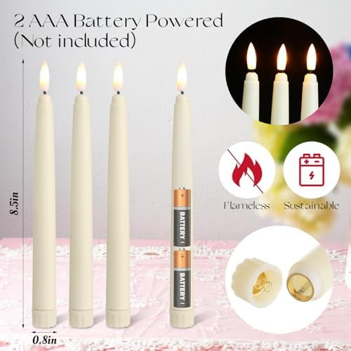 50 Pcs Flameless Taper Candles LED Taper Candles Flickering Bulk Ivory LED Candlestick for Halloween Christmas Wedding Church Easter Party Decor Table Centerpiece, 8.5 in, No Batteries$