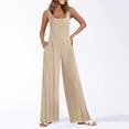 thumbnail image 2 of HBFAGFB Jumpsuits for Women Square Neck Ribbed Wide Leg Sleeveless High Waist Pant Rompers Beige Size M, 2 of 9