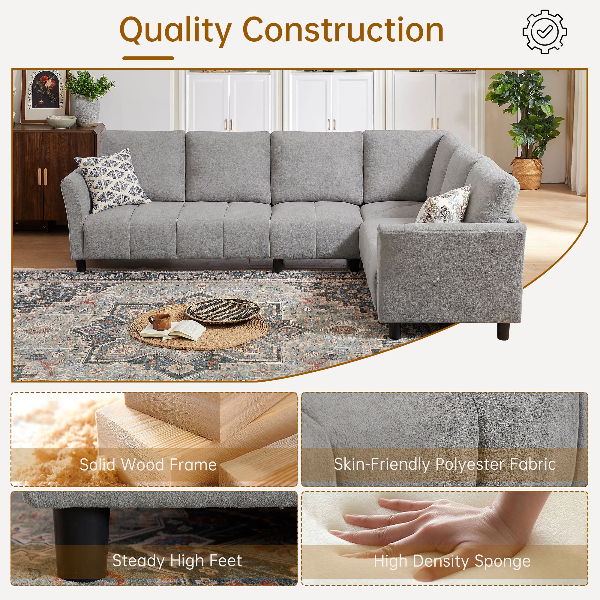 Pingliang Home 102" Convertible Sectional Sofa Couch,Upholstered Oversized Modern 6 Seat L Shaped Couch Corner Sofa Reversible Sofa Set for Living Room Apartment Office Studio