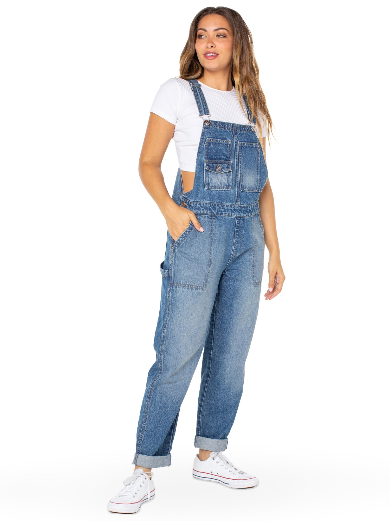 Celebrity Pink Women's Boyfriend Cuffed Denim Overall, Sizes XS-XXXL
