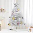 thumbnail image 4 of 24Inch Mini Pink Christmas Tree with Lights, Tabletop Small Christmas Tree with Star Topper and Ribbon Ornaments for Holiday, Home, Office, Party Decoration, 4 of 5