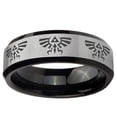 thumbnail image 2 of Multiple Zelda 8MM Beveled Edge Gray And Black Tungsten Men's Ring, 2 of 2