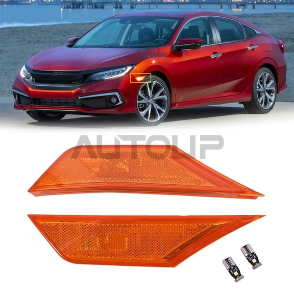 Rlfearl For 2016-2021 Honda Civic Pair Front Bumper Side Marker Light Assembly LH＆RH 2017 2018 2019 2020 2021