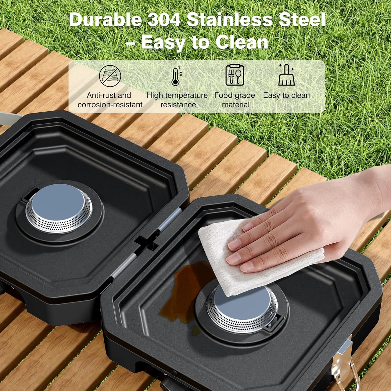 Camping Stove Portable Propane Camp Stove with Independently Adjustable Heat & Carry Bag, Foldable Gas Stove with 2 Burners for Outdoor Cooking,Tailgating & Backyard Gathering,BBQ (Black)