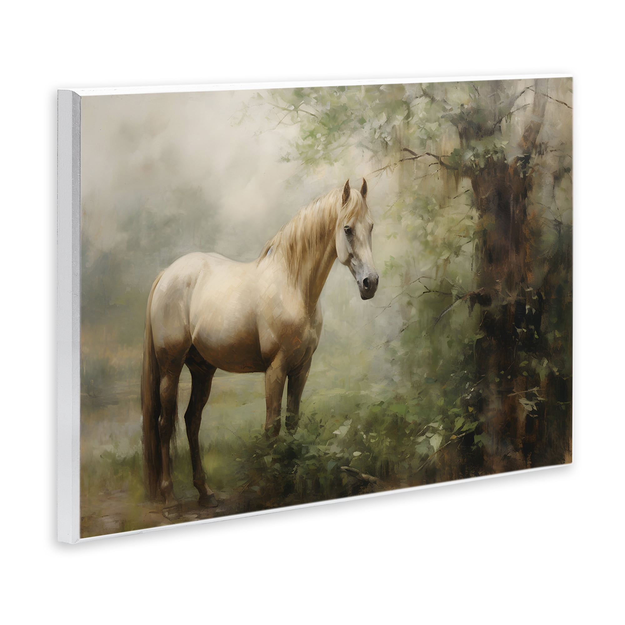 Stupell Industries Horse in Forest Woods Landscape Painting Unframed Art Print Wall Art, 15 x 10