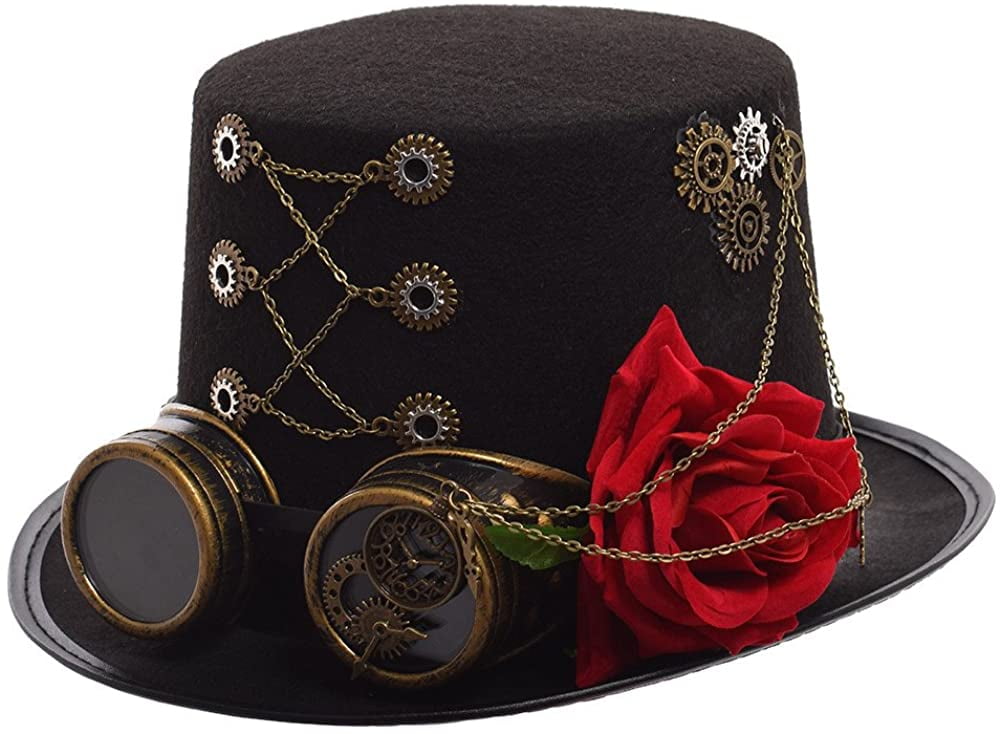 Unisex Steampunk Top Hats Halloween Costume Hat with Goggles 