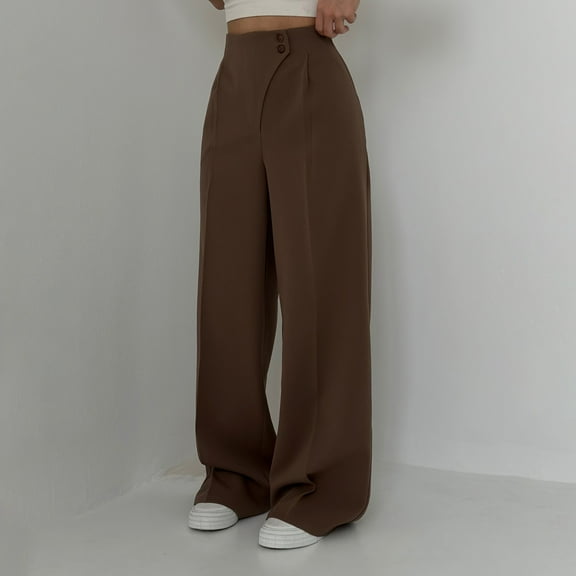 Women's Casual Pants High Waisted Side Pocket Straight Leg Work Pants Women'S Fashionable High Waist Zipper Casual Pants Suit Pants,Brown Women's Casual Pants L