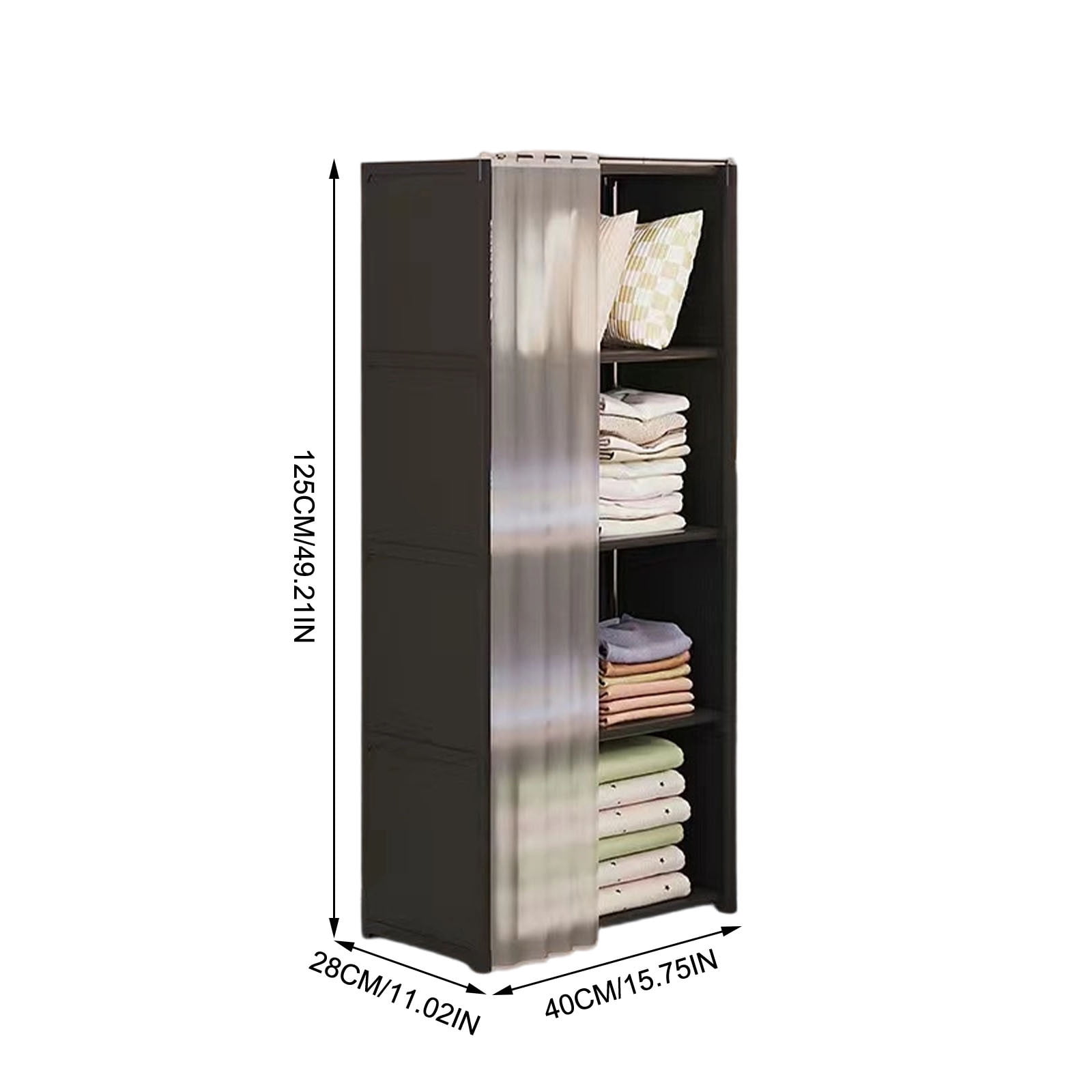 4-Tier Wardrobe Closet with Zippered Dust-Proof Curtain, Fabric Storage Organizer for Bedroom, Heavy Duty Closet Organizer with Shelves, Easy Assembly Standing Wardrobe Cabinet for Clothes