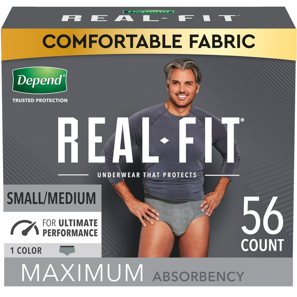 Depend Real Fit Men's Maximum Adult Incontinence Underwear, S/M, Grey