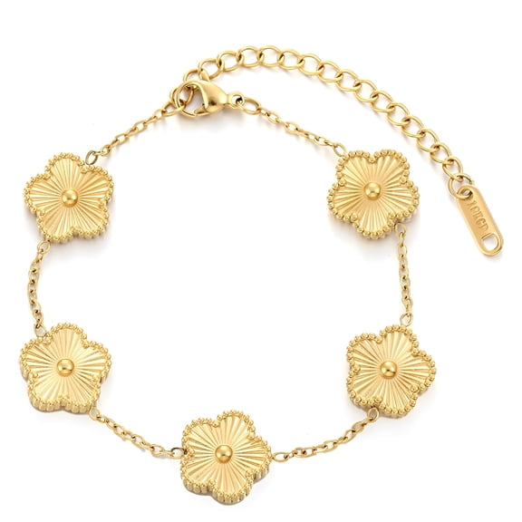 DESIGNICE Four Leaf Clover Bracelet for Women 18K Gold Plated Stainless Steel Lucky 4 Leaf Gold Link Bracelet Jewelry Gift for Women