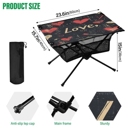 BZSMCE Camping Tables Simple Folding Table Hearts Of Love Pattern Size:23.6*15.7in