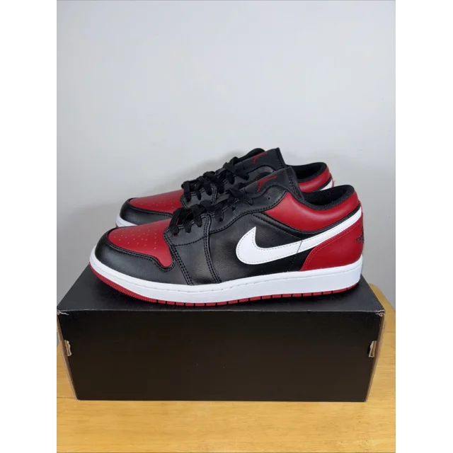 Ni-k-e NEW Ni-k-e Air Jordan 1 Low Shoes "Bred Toe" Black White 553558-066 Men's Size 10