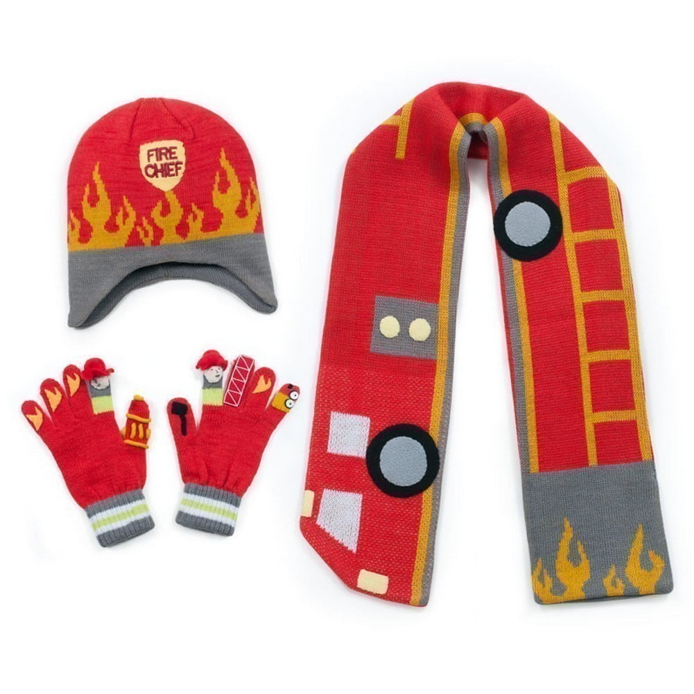 Fireman Sam Winter Hat and Gloves Scarf Set  Kids Childrens New 
