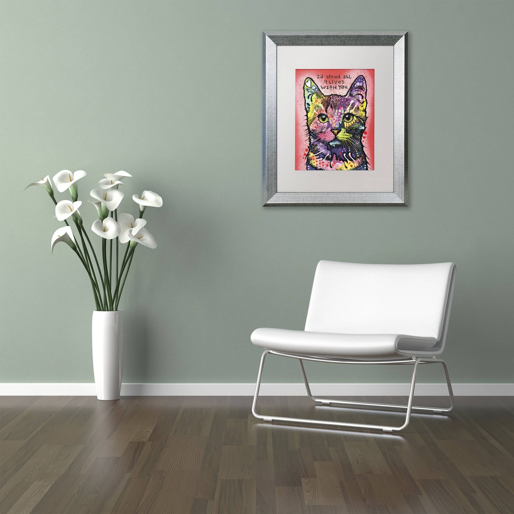 Trademark Fine Art '9 Lives' Canvas Art by Dean Russo, White Matte, Silver Frame