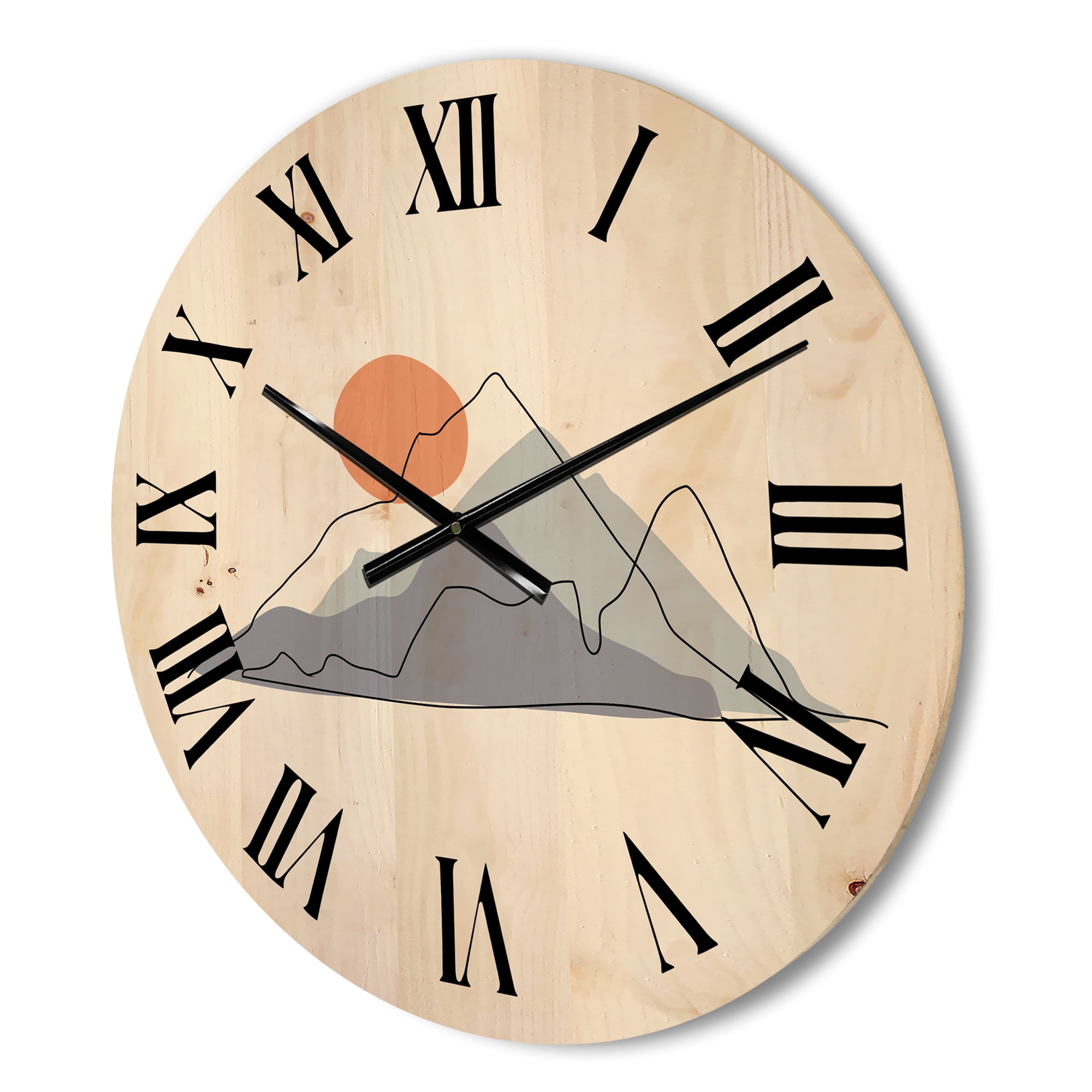 Designart 'Abstract Red Moon With Mountainscape' Modern Wood Wall Clock