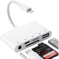 thumbnail image 1 of SHAR SD Card Reader Adapter for iPhone, 5 in 1 Adapter with USB Data Transfer + 3.5mm Headphone Jack Adapter + SD/TF Card Reader Adapter for iPhone 14/14Pro/14ProMax13/12/11/X/8/Pad, 1 of 5