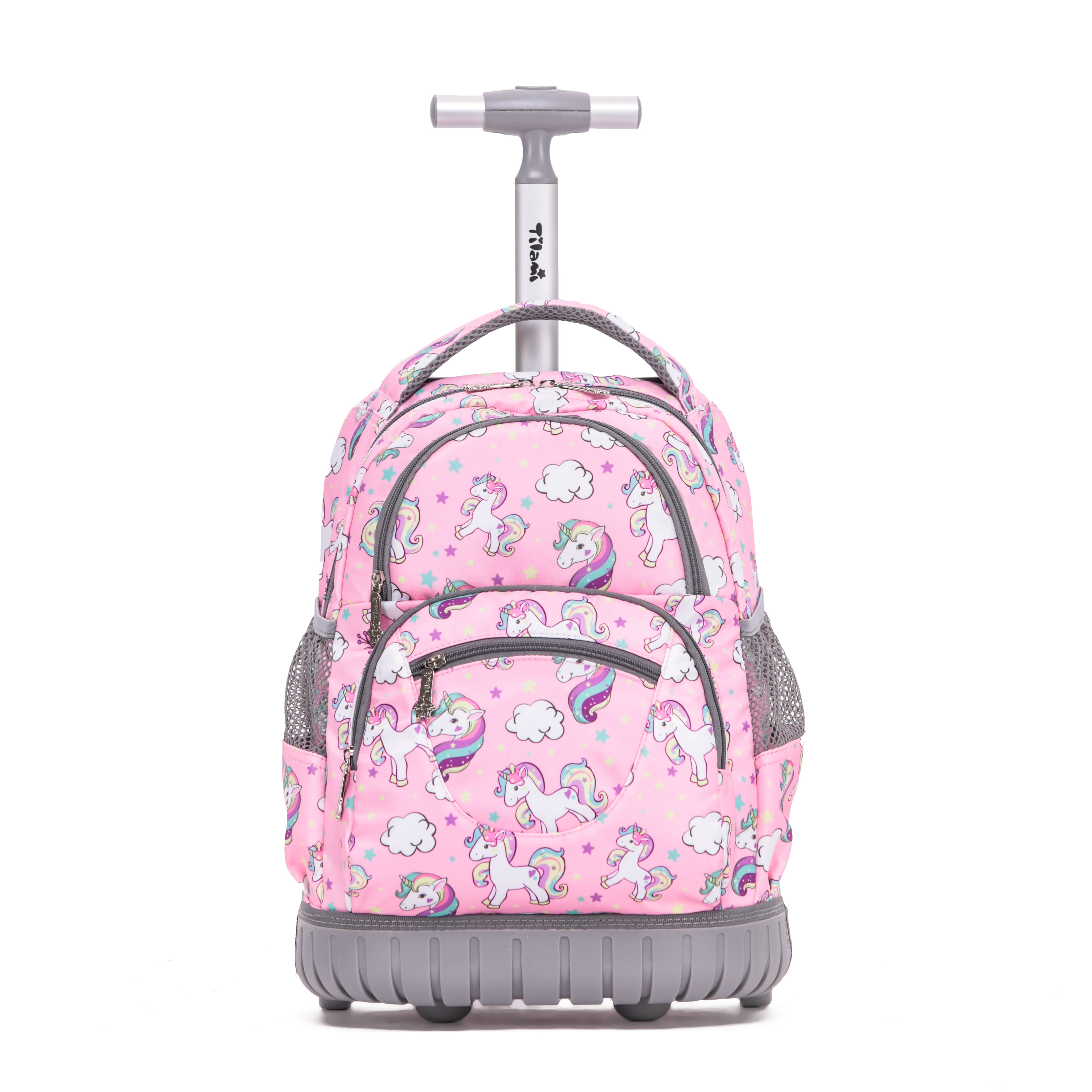 Tilami Pink Color Unicorn Rolling Backpack 16 Inch Roll On Backpack