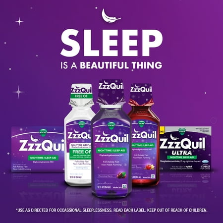 Vicks ZzzQuil Nighttime Sleep Aid Liquid, Diphenhydramine HCI 50mg, Vanilla Cherry, 12 Fl oz