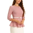 thumbnail image 4 of INSPIRE CHIC Peplum Tops for Women's 3/4 Sleeve Teacher Belted Elegant Business Work Blouse M Grey Pink, 4 of 6
