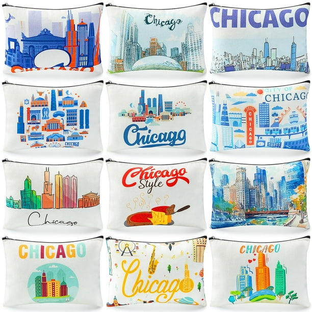 Bolsa de maquillaje Reginary Chicago Souvenirs, 12 unidades, regalo de viaje