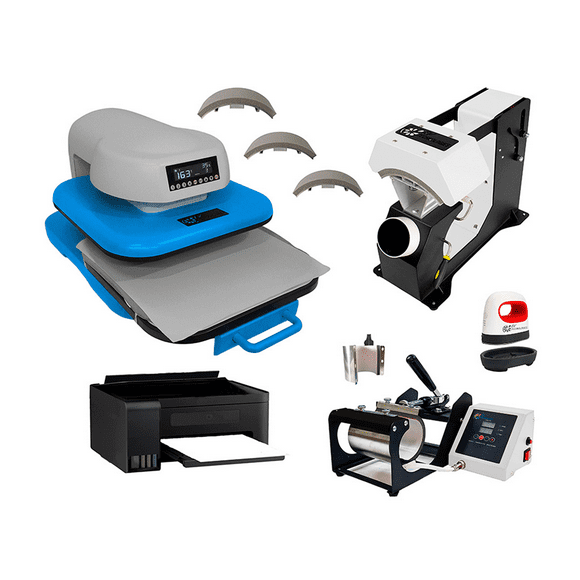 Kit Combo 6 en 1 Plancha Automática 38x38 Ev Technologies de Sublimación DTF con Impresora
