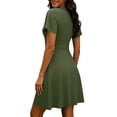 thumbnail image 6 of Miluxas Ladies' Elegant V Neck Wrap Dress Solid Short Sleeved A-Line Dress Summer Business Casual Outfits Green, 6 of 9