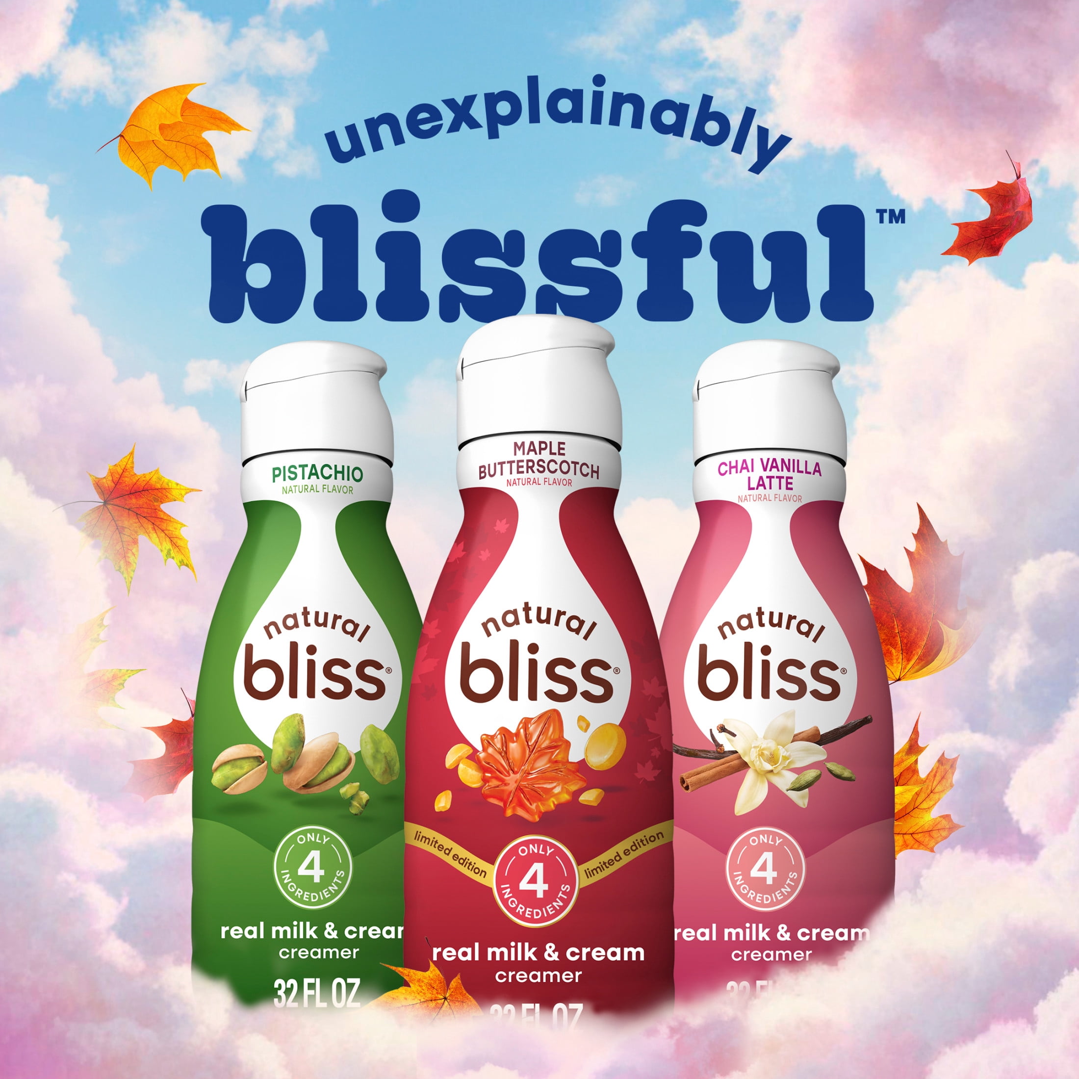 natural bliss Maple Butterscotch Flavored Creamer, Gluten Free Creamer for Hot & Iced Fall Drinks 32 fl oz