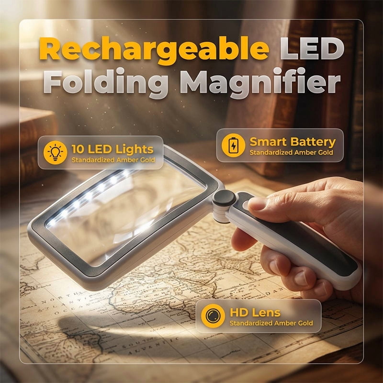 Gaecuv Folding Handheld Magnifying Glass with LED Light, Portable Reading Aid for Books and Documents