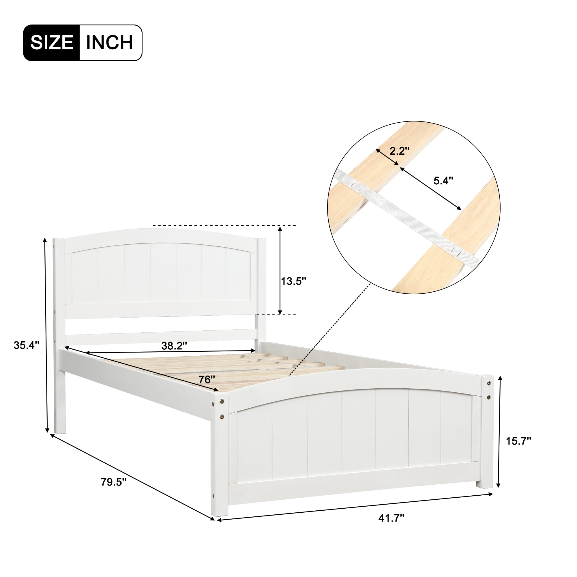 Aukfa Solid Wood Bed Frame, Twin Platform Bed with Headboard, White