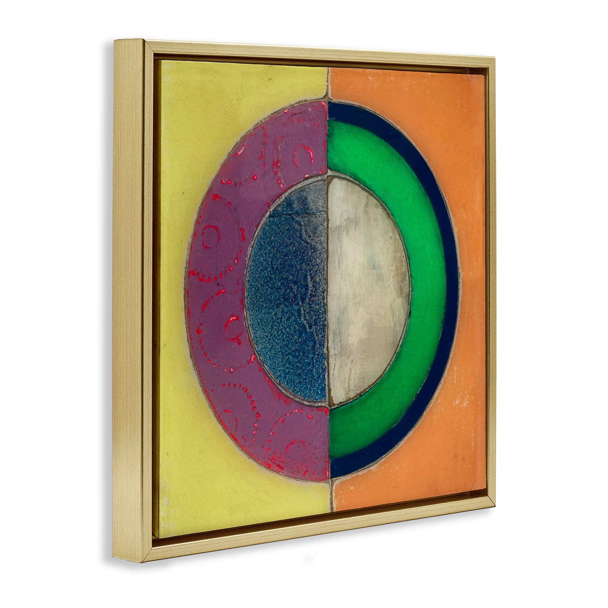 Stupell Industries Muted Round Color Black Gold Framed Floater Canvas Wall Art, design by Matthew Finger