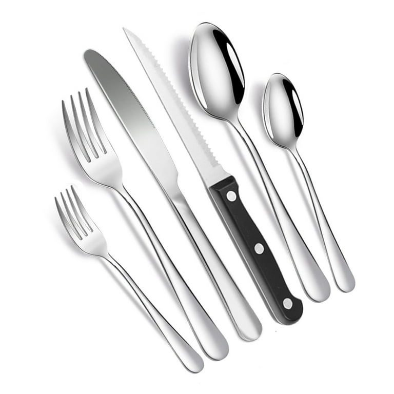 Black Silverware Set Stainless Steel Flatware Cutlery Utensils 48