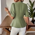 thumbnail image 5 of Women V-Neck Button Tops Short Sleeve Lace Hem Fashion T-Shirt Summer Temperament Casual Outfit,Green,L, 5 of 7