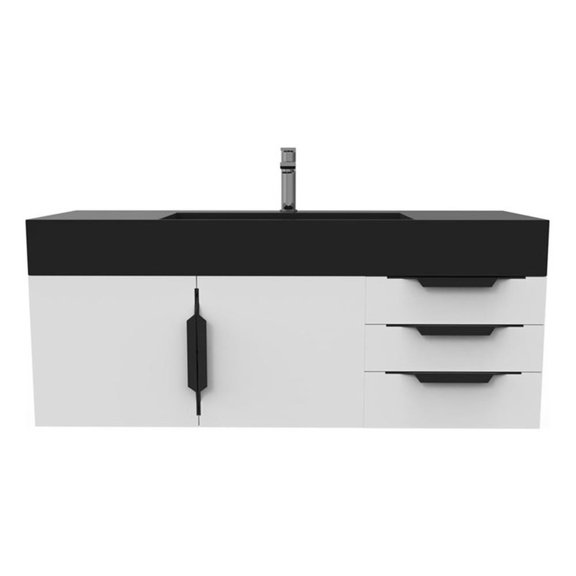 Amazon 48" White Wood Floating Vanity with Black Top and Black Trim