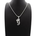 thumbnail image 2 of Stone Stud Tilted Crown Number Micro Pendant with 3mm Box Chain Necklace, #9/Silver-Tone/24", 2 of 2
