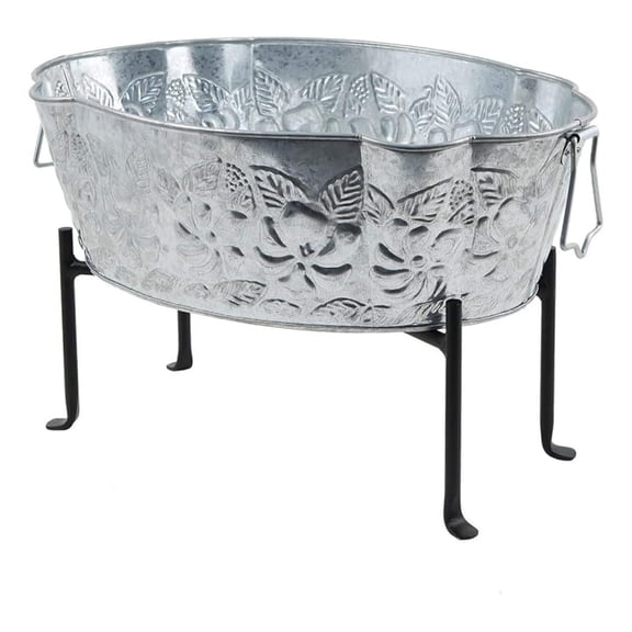 Embossed Oval Tub with Folding Stand, Galvanized Steel and Black, (C-52-S1)