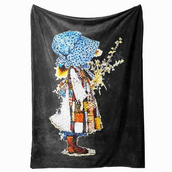 Vintage Holly Hobbie 1970s Retro Flannel Blanket Soft Cozy Sofa Throw in Red Nostalgic Home Decor Whimsical Character Art Flannel Throw Blanket for Couch