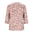 thumbnail image 4 of Yuanlook Women's Plus Size Tops 3/4 Roll Sleeve Shirts V Neck Blouses Tunic Top with Flower Print - Pink - XL, 4 of 5