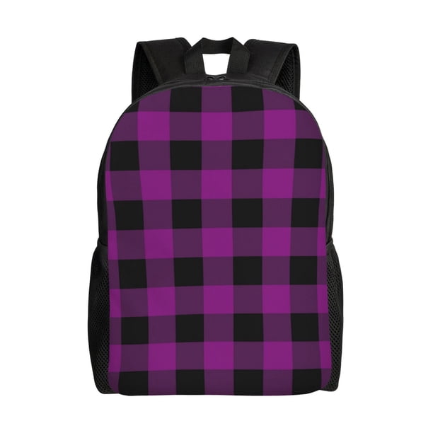 Balery Purple Black Plaid Mochila - Mochila Estilosa y Duradera para Laptop de 15 Pulgadas con Tela Oxford Impermeable